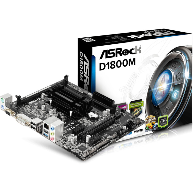 Материнська плата ASRock D1800M/REF (J1800, 2xDDR3/DDR3L, video, 3xPCI Express, 2xSATAII, mATX)