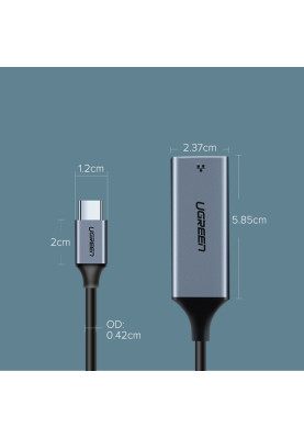 Перехідник USB 3.1 Type-C --> Ethernet RJ45 1000 Mb CM199 UGREEN Косм. Сірий