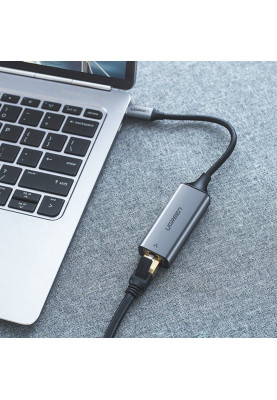 Перехідник USB 3.1 Type-C --> Ethernet RJ45 1000 Mb CM199 UGREEN Косм. Сірий