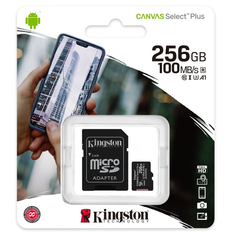 Пам'ять Memory card Secure Digital Micro256GB Kingston Canvas Select Plus SDXC UHS-1 U1 V10 A1 Class 10, Retail