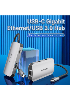 Хаб USB 3.1 Type-C -> 3хUSB 3.0/RJ45 Gigabit/PD 100W 5-in-1 Vention