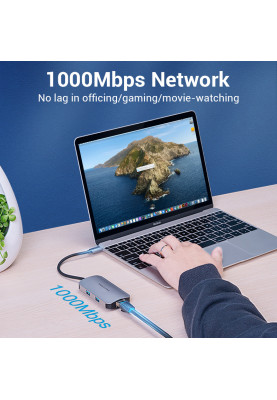 Хаб USB 3.1 Type-C -> 3хUSB 3.0/RJ45 Gigabit/PD 100W 5-in-1 Vention