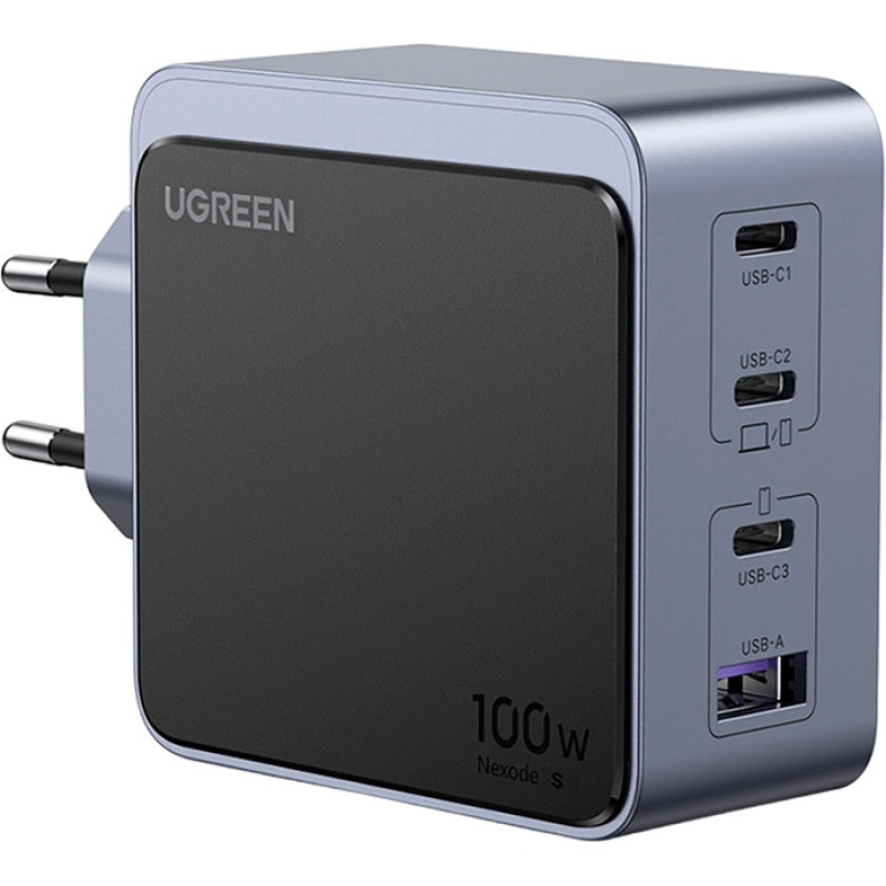 Зарядний пристрій 4xUSB 100W (3xUSB-C+USB-A) Gan Nexode Fast Charger Сірий X565 Ugreen