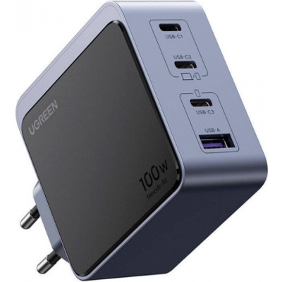 Зарядний пристрій 4xUSB 100W (3xUSB-C+USB-A) Gan Nexode Fast Charger Сірий X565 Ugreen