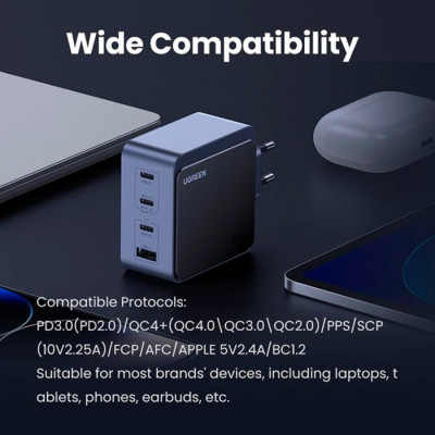 Зарядний пристрій 4xUSB 100W (3xUSB-C+USB-A) Gan Nexode Fast Charger Сірий X565 Ugreen