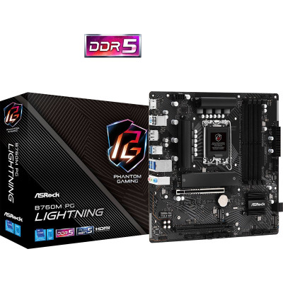 ASRock B760M PG LIGHTNING (1700/B760, 4*DDR5, 2xPCIex16, 4xSATAІІІ, 3xM.2, 2.5GLan, 7.1ch, mATX)
