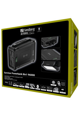 УМБ Sandberg Survivor 96000mAh DC84W PD USB-C60W Cigar Lighter 180W 2USB-A18W,Wireless LiFePo4