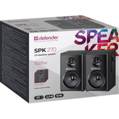 Акустична система 2.0 Defender SPK-270 10Вт, чорна, дерево, USB Акустична система 2.0 Defender SPK-270 10Вт, чорна, дерево, USB
