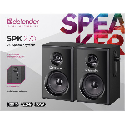 Акустична система 2.0 Defender SPK-270 10Вт, чорна, дерево, USB Акустична система 2.0 Defender SPK-270 10Вт, чорна, дерево, USB