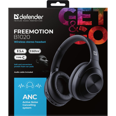 Гарнітура Defender FreeMotion B1020, Bluetooth, ANC, чорна Гарнітура Defender FreeMotion B1020, Bluetooth, ANC, чорна