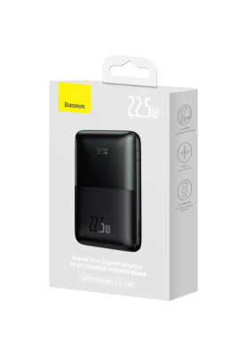 УМБ Baseus Bipow Pro 20000mAh 22.5W, 2хUSB-A QC3.0, In USB-C Li-pol, Display + Cable, black