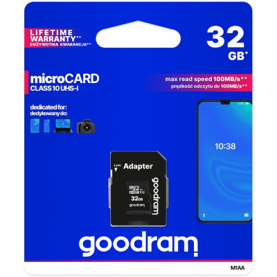 Memory card microSD 32Gb GoodRAM SDHC (class 10 UHS I U1) Retail + adapter Memory card microSD 32Gb GoodRAM SDHC (class 10 UHS I U1) Retail + adapter