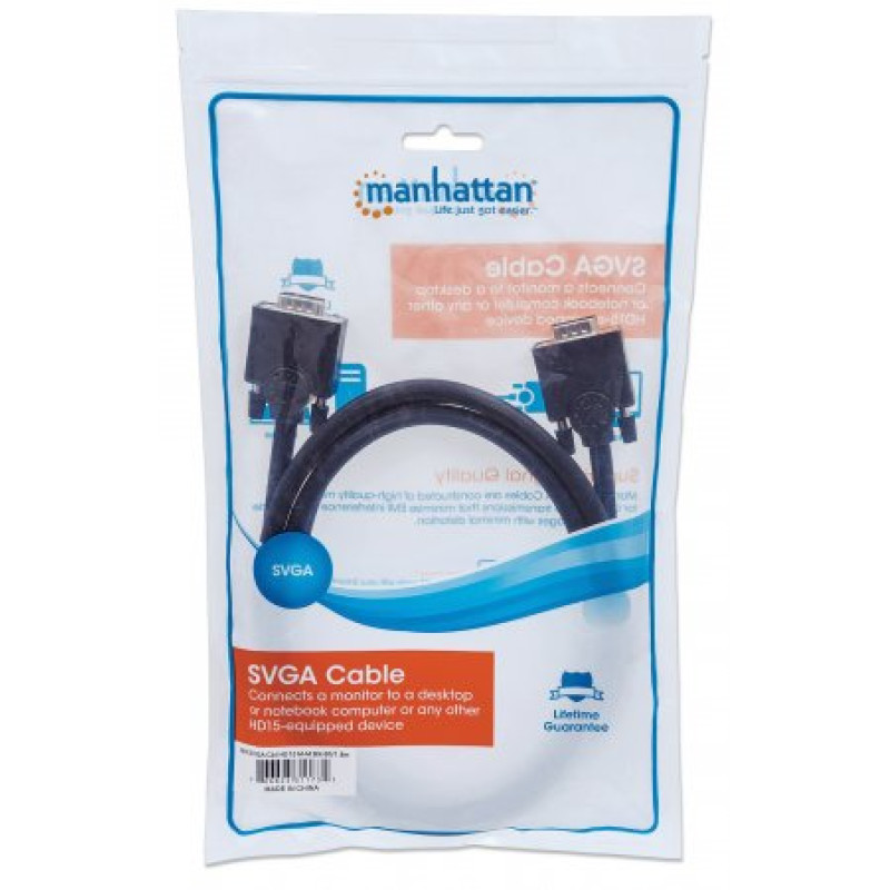 Кабель SVGA 15M-15M, 1.8 м, Manhattan, екранований, Black
