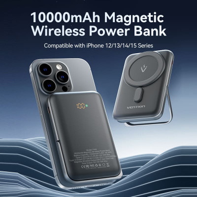 УМБ Vention Magnetic Wireless 10000mAh 20W PD USB-C In/Out, QI-15W Black УМБ Vention Magnetic Wireless 10000mAh 20W PD USB-C In/Out, QI-15W Black