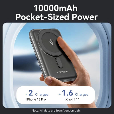 УМБ Vention Magnetic Wireless 10000mAh 20W PD USB-C In/Out, QI-15W Black УМБ Vention Magnetic Wireless 10000mAh 20W PD USB-C In/Out, QI-15W Black