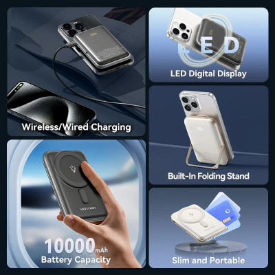 УМБ Vention Magnetic Wireless 10000mAh 20W PD USB-C In/Out, QI-15W Black УМБ Vention Magnetic Wireless 10000mAh 20W PD USB-C In/Out, QI-15W Black