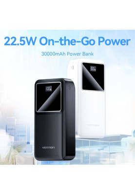 УМБ Vention 30000mAh 22.5W 3A,PD,QC3.0, Micro-USB,USB-C,2xUSB-A,LED Display, Black
