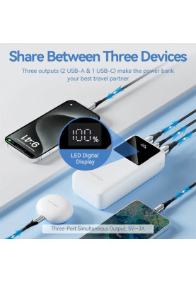 УМБ Vention 30000mAh 22.5W 3A,PD,QC3.0, Micro-USB,USB-C,2xUSB-A,LED Display, Black