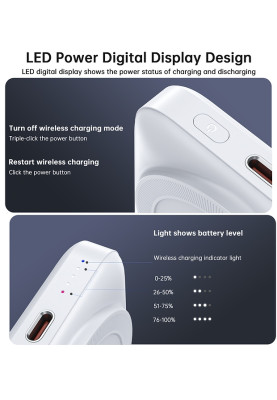 УМБ Choetech Magnetic Wireless 10000mAh 20W PD USB-C In/Out, with holder, Qi-15W Black