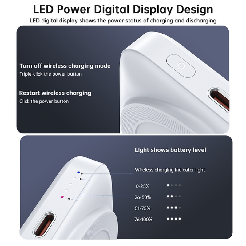 УМБ Choetech Magnetic Wireless 10000mAh 20W PD USB-C In/Out, with holder, Qi-15W Black