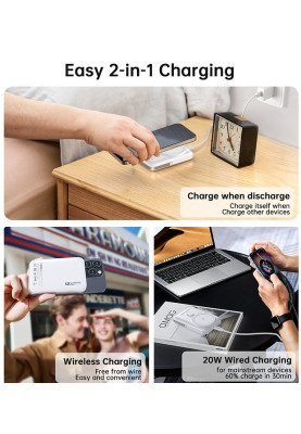 УМБ Choetech Magnetic Wireless 10000mAh 20W PD USB-C In/Out, with holder, Qi-15W Black