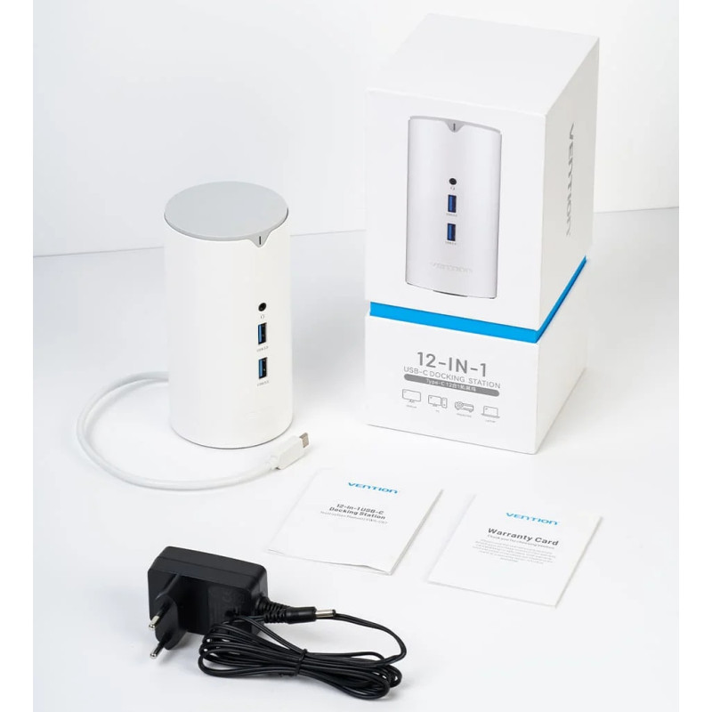 Док-станція USB3.1 Type-C --> HDMI/VGA/USB3.0x3/RJ45/SD/TF/TRRS 3.5m/PD/DC100W12-in-1Ventio