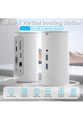 Док-станція USB3.1 Type-C --> HDMI/VGA/USB3.0x3/RJ45/SD/TF/TRRS 3.5m/PD/DC100W12-in-1Ventio
