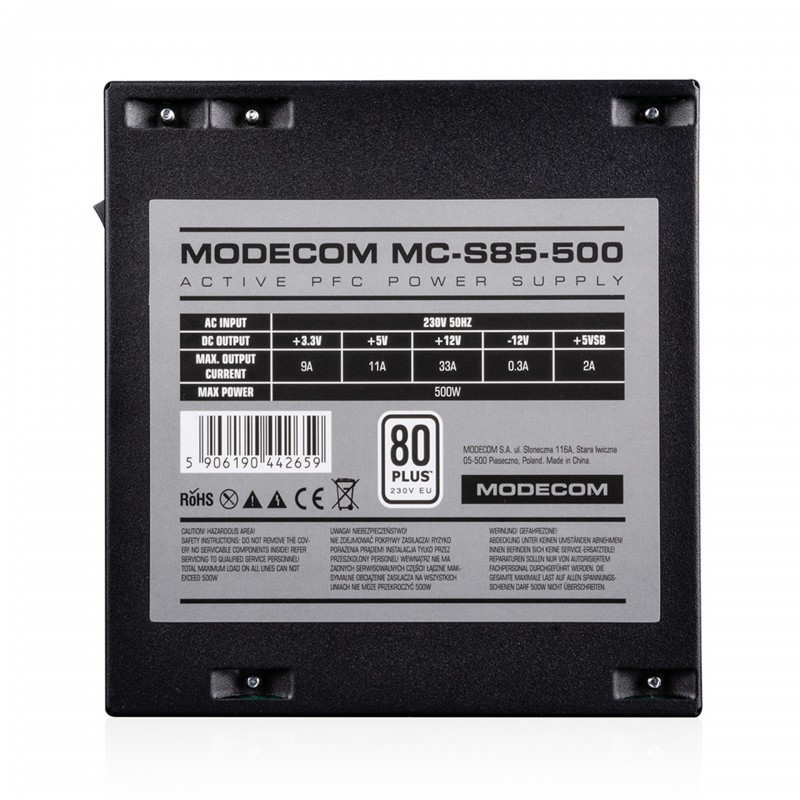 БЖ 500W Modecom MC-500-85, 120мм, 80+, Bulk