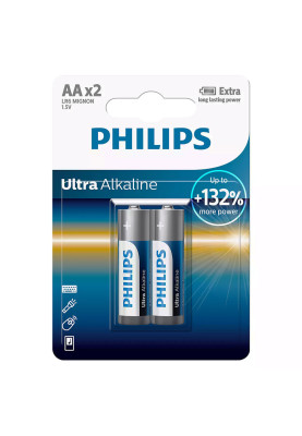 Батарейка Philips AA, Ultra Alkaline лужна, BLI, 2 шт