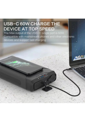 УМБ Choetech 69600mAh, UPS mode, PD3.0 65W USB-Cх2, Car 12V/15A, DC 5-24V/2A, USB, QI10W, LED+БЖ