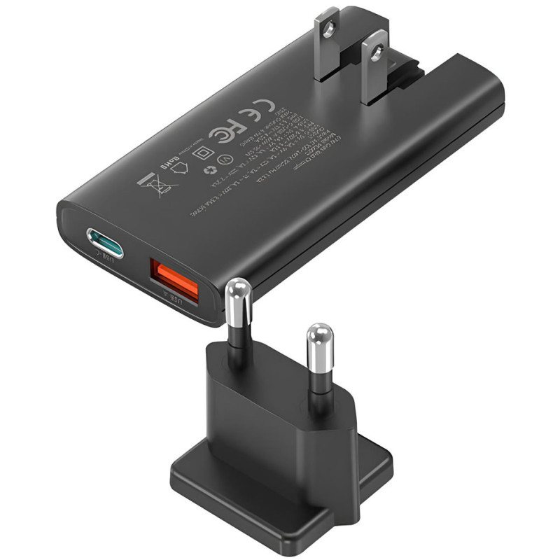 Зарядний пристрій 2xUSB 65W GaN (USB-C+USB-A) Ultra thin чорний Choetech