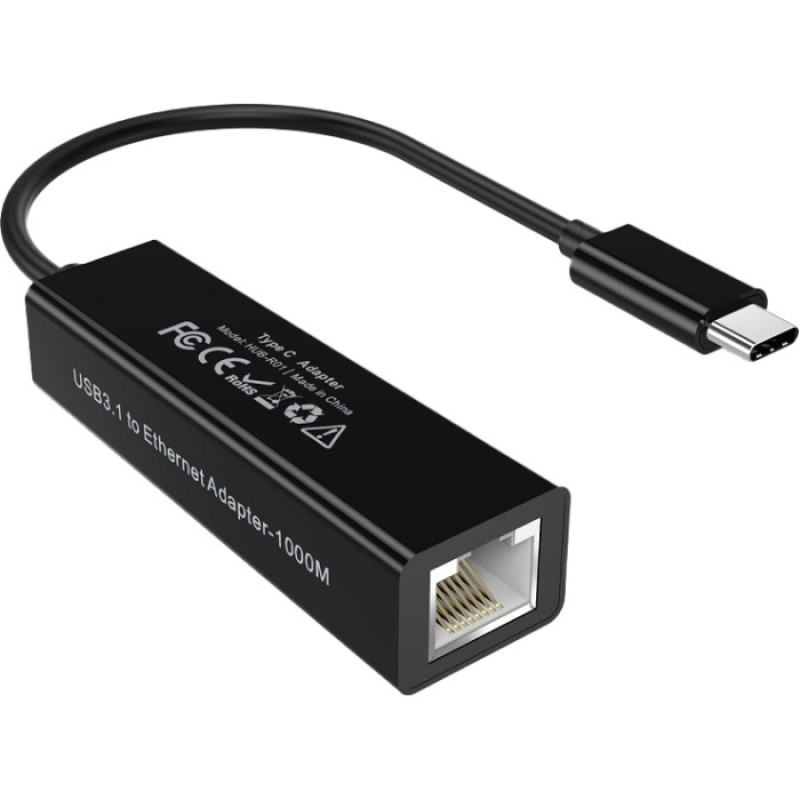 Перехідник USB 3.1 Type-C --> Ethernet RJ45 1000Mb 0,15 м, Choetech чорний