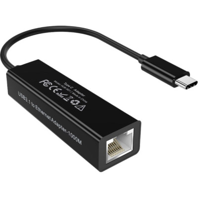 Перехідник USB 3.1 Type-C --> Ethernet RJ45 1000Mb 0,15 м, Choetech чорний