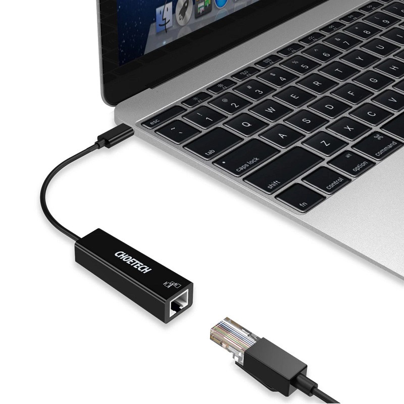 Перехідник USB-C - RJ45, Gigabit Ethernet 0,15 м, чорний Choetech