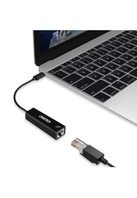 Перехідник USB 3.1 Type-C --> Ethernet RJ45 1000Mb 0,15 м, Choetech чорний