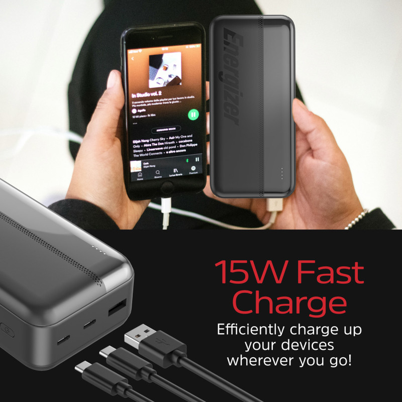 УМБ Energizer 30000mAh 15W 3A, USB-А, 2хUSB-C Black