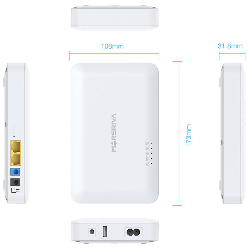 ДБЖ Marsriva DC UPS для роутерів KP6 240VAC 3xDC+PoE24V1A+USB OUT, 2x5V/9V/12V2.5A 18W 10000mAh