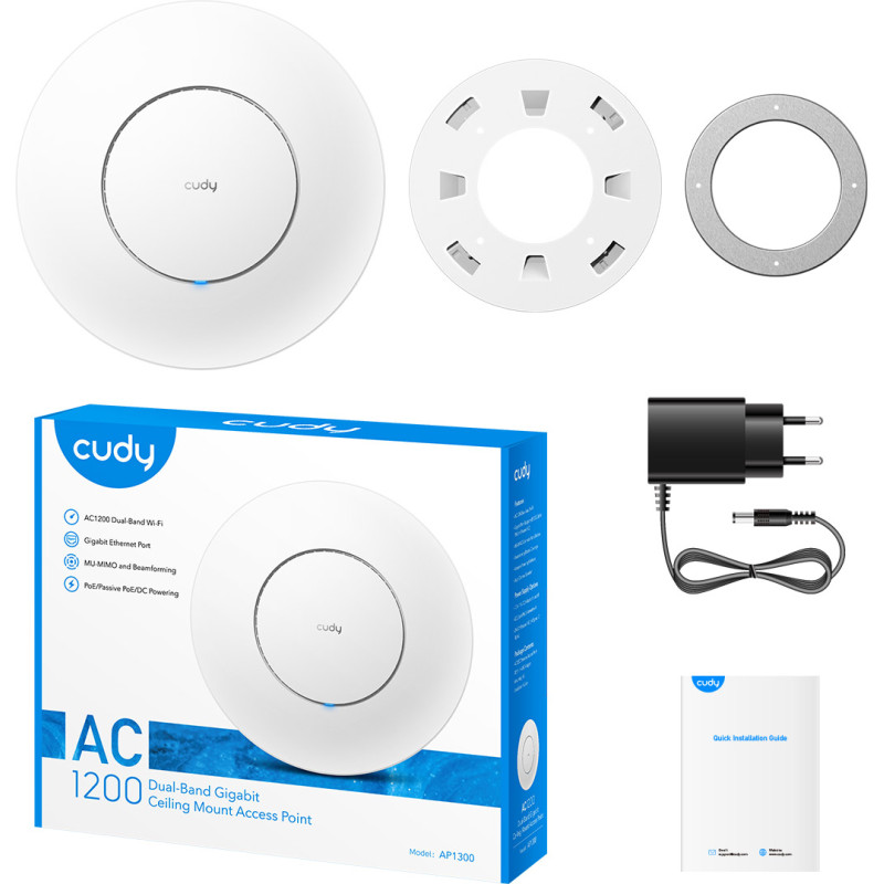 Точка доступу Cudy AP1300, AC1200 WiFi Gigabit Access Point, 5GHz/2.4GHz, 1xGbE RJ4