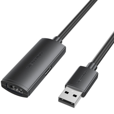Кабель продовжувач USB 2.0 A/USB-C M/F 10.0м, Nickel-plated, активний, чорний, Vention