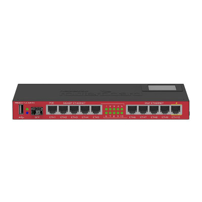 Маршрутизатор Mikrotik RB2011UiAS with Atheros 74K MIPS CPU, 128MB RAM, 1xSFP port, 5xLAN, 5xGbit LAN, RouterOS L5, desktop case, PSU, LCD panel