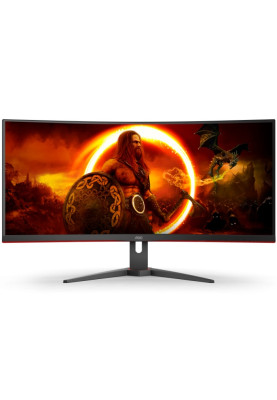 TFT 34" AOC CU34G2XE, WQHD, VA, 144Гц, 1мс, вигнутий, DP, HDMI, колонки, чорний з червоним