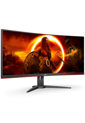 TFT 34" AOC CU34G2XE, WQHD, VA, 144Гц, 1мс, вигнутий, DP, HDMI, колонки, чорний з червоним