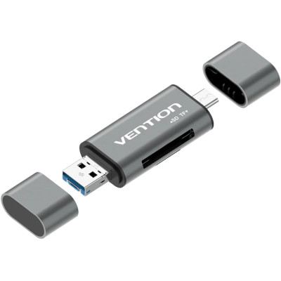 Card Reader USB 3.0, 2-слота SD/TF, USB-A/USB-C/Micro USB, Aluminum Alloy ,чорний Vention