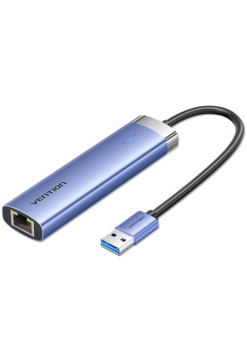 Док-станція USB 3.0 --> USB 3.0x3/RJ45/USB-C Hub Blue Aluminum Alloy 5-in-1 Vention