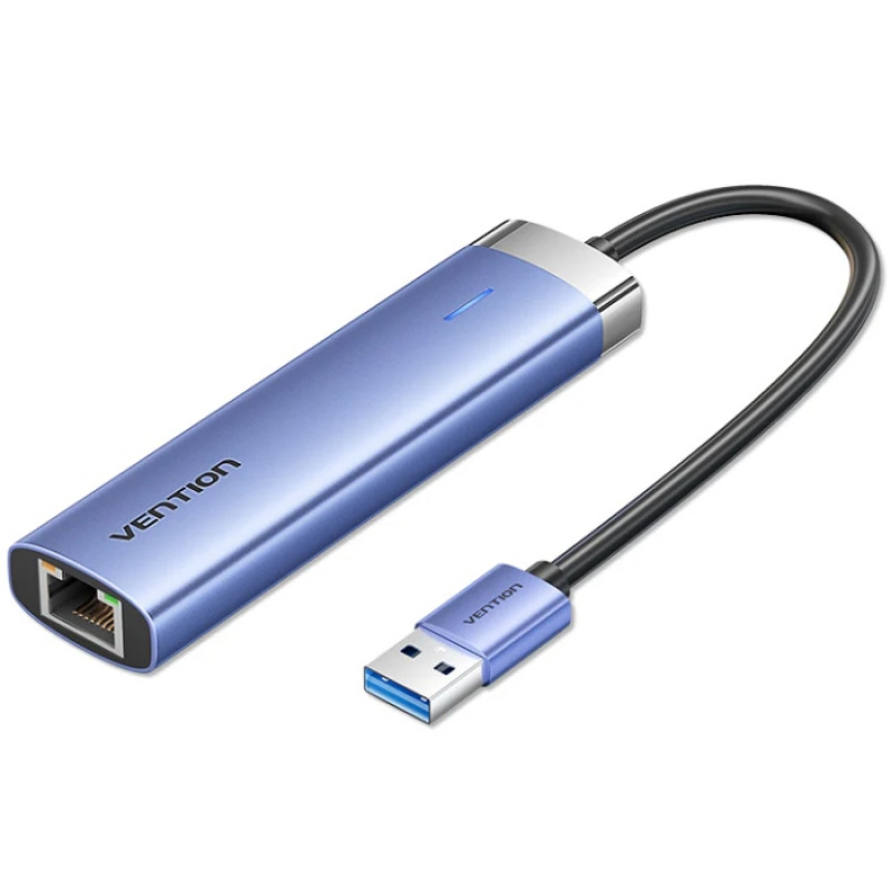 Док станція USB 3.0 -> 3xUSB 3.0/RJ45/USB-C Hub Blue Aluminum Alloy 5-in-1 Vention