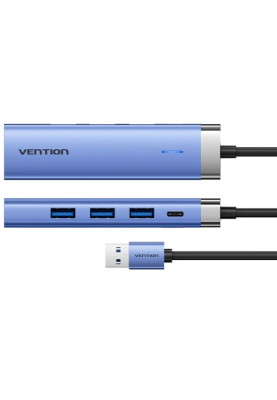 Док-станція USB 3.0 --> USB 3.0x3/RJ45/USB-C Hub Blue Aluminum Alloy 5-in-1 Vention
