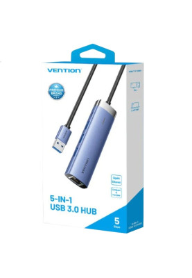 Док-станція USB 3.0 --> USB 3.0x3/RJ45/USB-C Hub Blue Aluminum Alloy 5-in-1 Vention