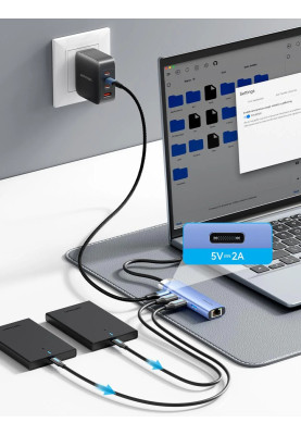 Док-станція USB 3.0 --> USB 3.0x3/RJ45/USB-C Hub Blue Aluminum Alloy 5-in-1 Vention