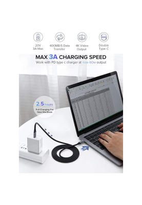 Кабель USB 3.1 Type-C M-M, 1.5 м, 3A, Nickel Plating Aluminum Shell Сірий, US161 UGREEN