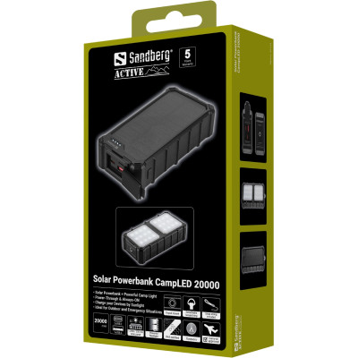 УМБ сонячна Sandberg 20000mAh 22,5W PD Solar Powerbank CampLED, USB-A,2xUSB-C In/Out, Powerful light УМБ сонячна Sandberg 20000mAh 22,5W PD Solar Powerbank CampLED, USB-A,2xUSB-C In/Out, Powerful light